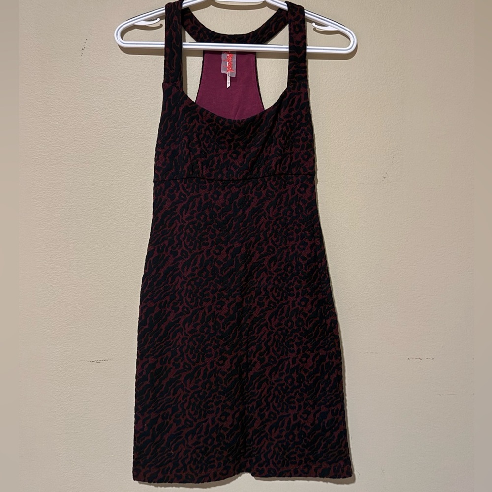 Free People Black and Burgundy Mini Dress